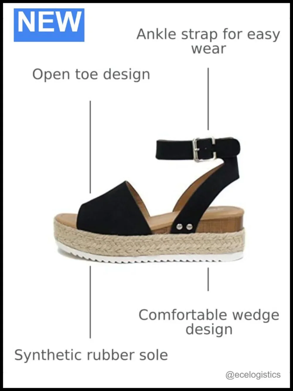 Open Toe Buckle Ankle Strap Espadrilles Flatform Wedge Casual Sandal